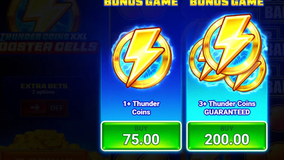 Buy Bonus Game purchase confirmation screen showing the 75x cost